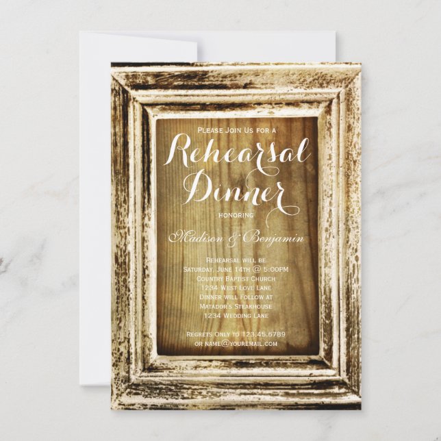 Rustikale Rahmen Barn Wood Probe Abendessen Einlad Einladung (Vorderseite)