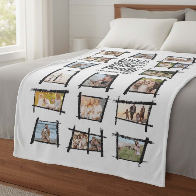 Rustikale Rahmen Schwarz/Weiß-Liebe ist Familiennu Fleecedecke (Von Creator hochgeladen)