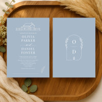 Rustikale Ranch-Linienkunst Hochzeit in Staubblau