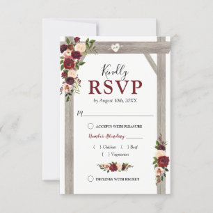 Rustikale Reaktion auf Hochzeitsfeiern in Burgund RSVP Karte
