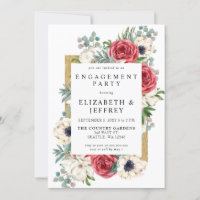 Rustikale Red and Gold Floral Engagement Party