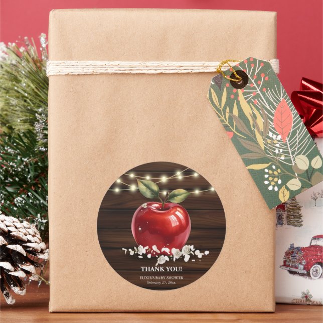Rustikale Red Apple Floral Baby Dusche Runder Aufkleber (Feiertag)