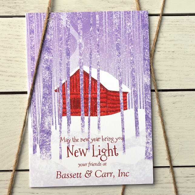 Rustikale Red Blue Logo Company Holiday Card Karte (Red Logo Company Christmas Holiday Greeting Card, Rustic Red Log Cabin, Blue Wintery Forest)