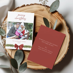 Rustikale Red Bow Family Foto Weihnachtskarte Einladung