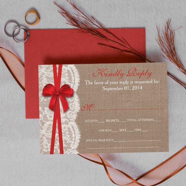 Rustikale Red Bow Wedding Collection RSVP Cards (Von Creator hochgeladen)