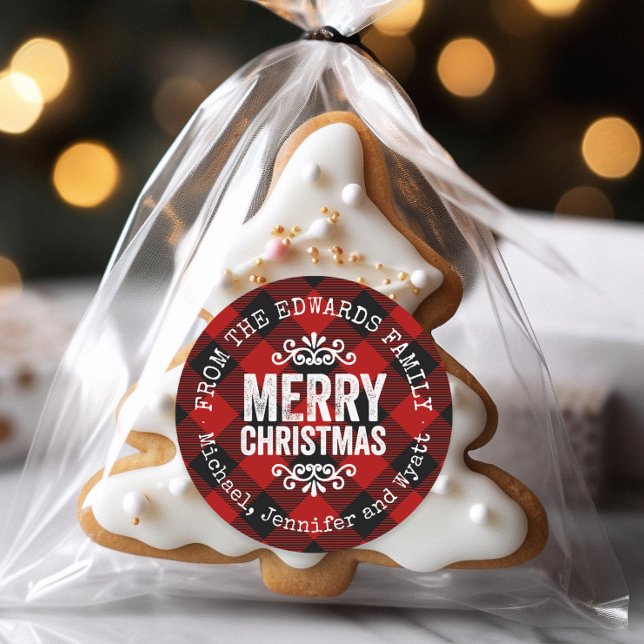 Rustikale Red Buffalo Karo Weihnachtsgeschenke Tag Runder Aufkleber (Von Creator hochgeladen)