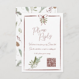 Rustikale Red Hand Letted Winter Wedding QR UAWG RSVP Karte