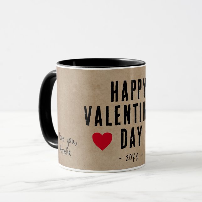 Rustikale Red Hearts Happy Valentine's Day Boyfrie Tasse (Vorderseite Links)