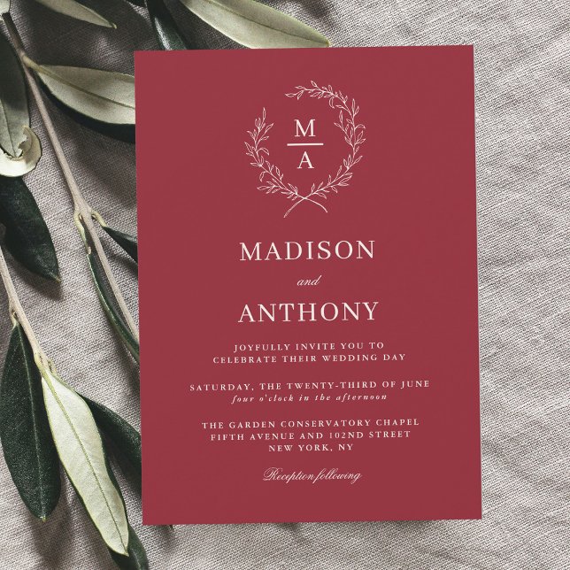 Rustikale Red Simple Elegant Monogram Wedding Einladung (Von Creator hochgeladen)