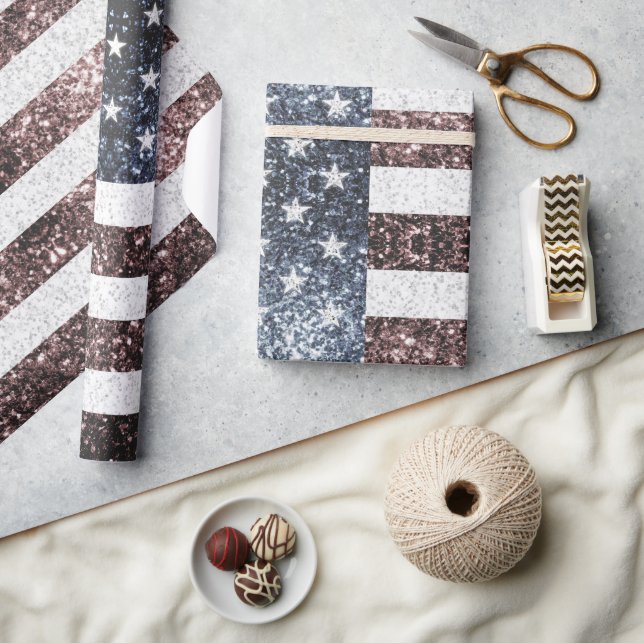 Rustikale Red White Blue Glitzern USA Flagge Geschenkpapier (Kunsthandwerk)