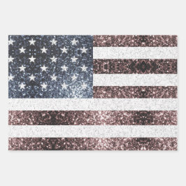 Rustikale Red White Blue Glitzern USA Flagge Geschenkpapier Set