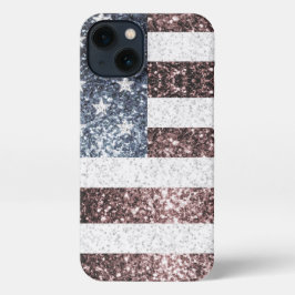 Rustikale Red White Blue Glitzern USA Flagge iPhone 13 Hülle