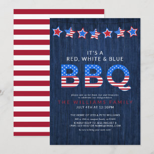 Rustikale Red White & Blue GRILLEN Wood 4. Juli Einladung