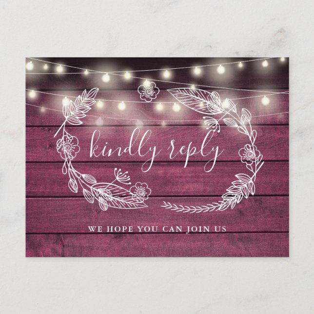 Rustikale Red Wood Floral Song Request RSVP Card Einladungspostkarte (Vorderseite)