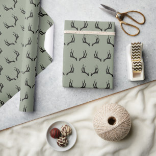 Rustikale Reh-Farmhouse-Sage-Grün-Geweih Geschenkpapier
