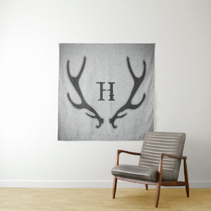 Rustikale Rehgeweihe Grau Faux-Burlap-Textur Wandteppich