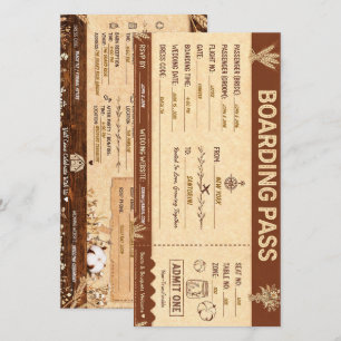 Rustikale Reise-Themen-Flugticket-Hochzeitseinladu Save The Date