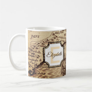 Rustikale Reisekarte Initial Monogram und Name Kaffeetasse