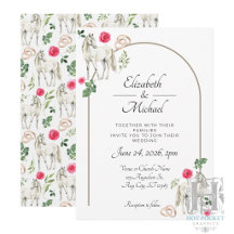 Rustikale Reiterei Blumen Pink Hochzeitseinladung