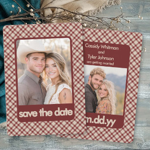 Rustikale Retro-Braun-Gingham-Western-Mehrfach-Fot Save The Date