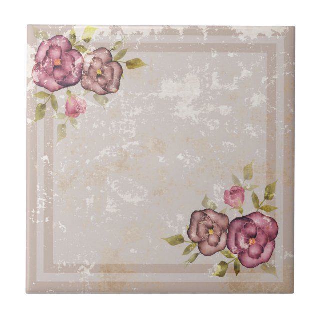 Rustikale Retro-Grunge beige Textur Blume Rose tl Fliese (Vorderseite)