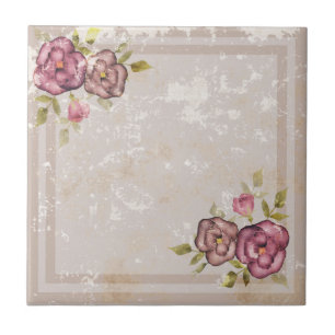 Rustikale Retro-Grunge-Beige-Textur Blumen Rosen B Fliese