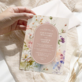 Rustikale Retro-Wildblumen Hochzeit Einladung