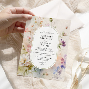 Rustikale Retro-Wildblumen Hochzeit Einladung