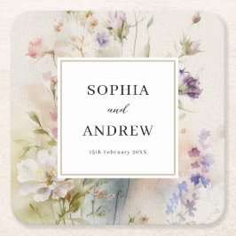 Rustikale Retro-Wildblumen Hochzeit Rechteckiger Pappuntersetzer