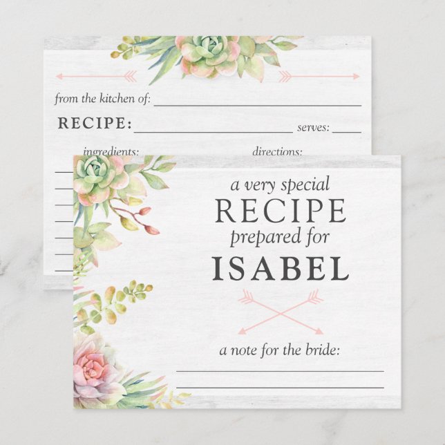 Rustikale Rezeptkarte für Wasserfarben Einladung (Vorne/Hinten)
