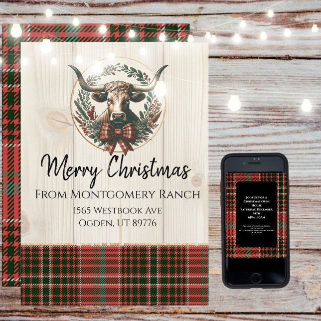 Rustikale Rinder Ranch Weihnachten Einladung (Enjoy this Festive Christmas design! Personalize with your favorite holiday event or greeting. )
