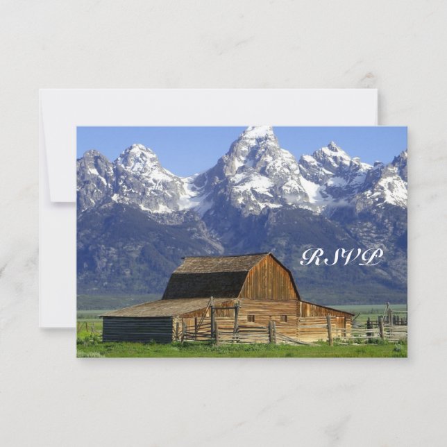 Rustikale Rocky Mountains Hochzeit RSVP Cards (Vorderseite)