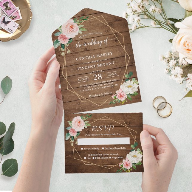 Rustikale romanische Blush-Floral Geometric Weddin All In One Einladung (Von Creator hochgeladen)