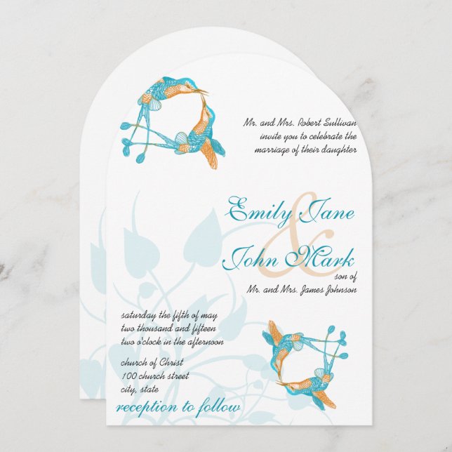 Rustikale Romantik Hummingbird Kiss Liebe BirdWedd Einladung (Vorne/Hinten)