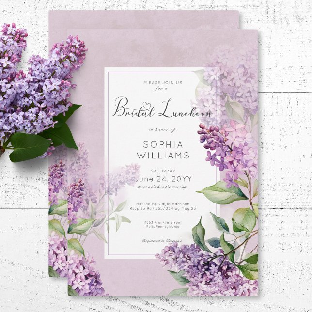 Rustikale Romantik Lila & Sage Lilacs Bridal Mitta Einladung (Rustic Romantic Purple & Sage Lilacs Bridal Lunch Invitation)