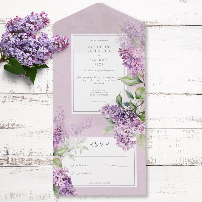 Rustikale Romantik Lila & Sage Lilacs Kein Abendes All In One Einladung (Rustic Romantic Purple & Sage Lilacs No Dinner All In One Invitation)