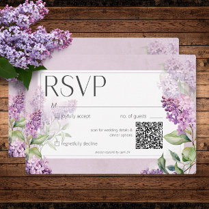 Rustikale Romantik Lila & Sage Lilacs Wedding QR RSVP Karte