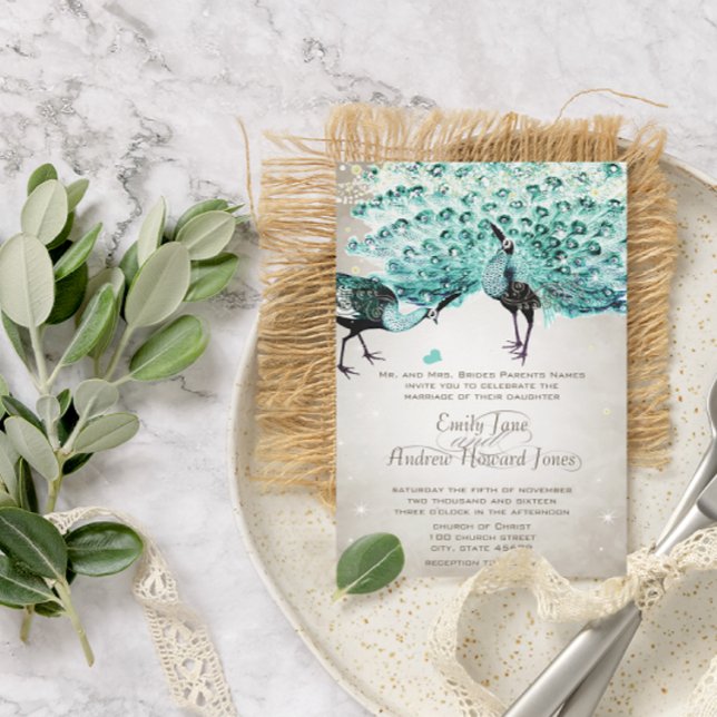Rustikale Romantik Mason Jar Mint Peacock Wedding Einladung (Von Creator hochgeladen)