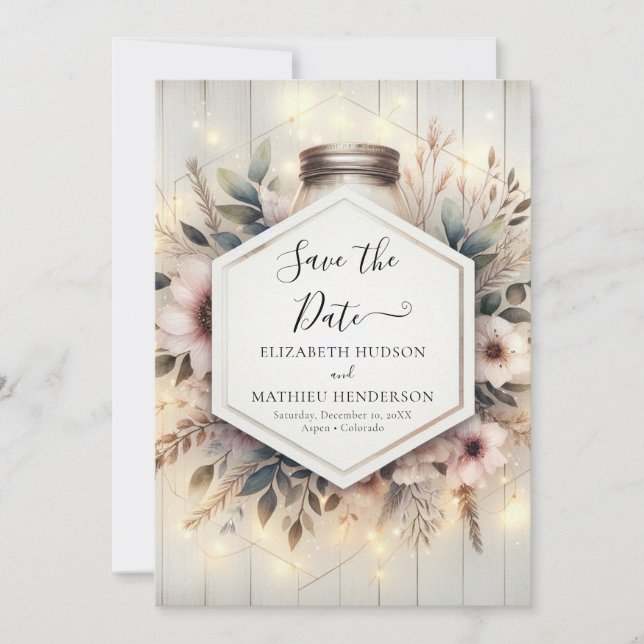 Rustikale Romantik Mason Jar Wedding Save The Date (Vorderseite)