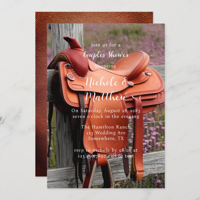 Rustikale Romantik: Sattel auf der Dusche der Zaun Einladung (Vorne/Hinten)