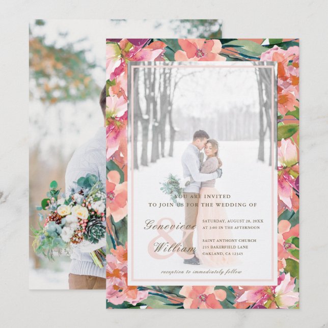 Rustikale Romantik Schöne Hochzeit mit zwei Fotos Einladung (Vorne/Hinten)