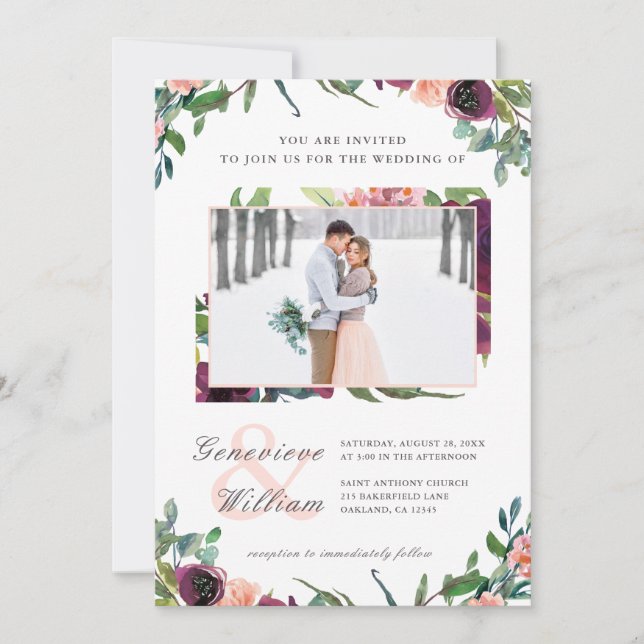 Rustikale Romantik Schöne Hochzeit mit zwei Fotos Einladung (Vorderseite)