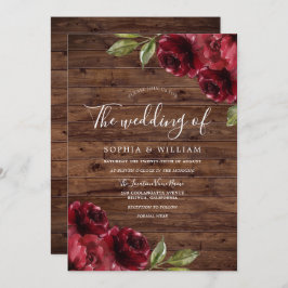 Rustikale romantische Burgunder Rote Rose Hochzeit Einladung