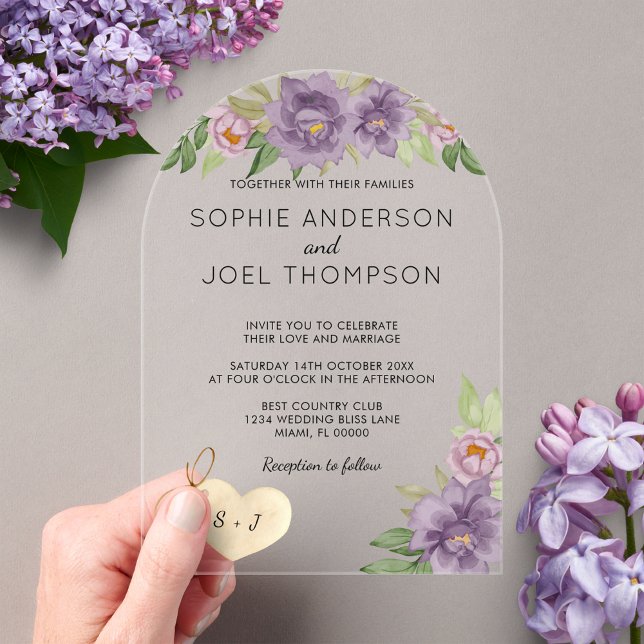 Rustikale romantische Lilac Blooms Monogram Weddin Acryleinladungen (Von Creator hochgeladen)