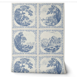 Rustikale romantische Vintage-Delft-Blau-Kachel-Mu Tapete