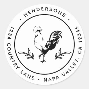 Rustikale Rooster Runde Rücksendeadresse Runder Aufkleber