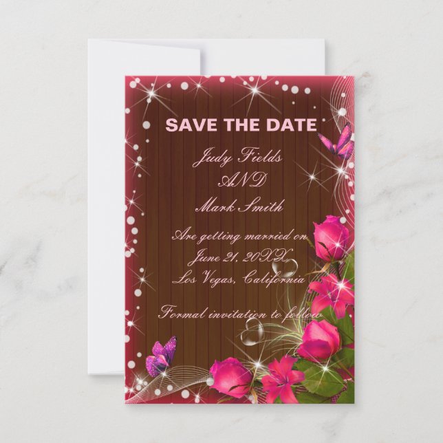 Rustikale, rosa, bläserne Save the Date Karte aus  (Vorderseite)