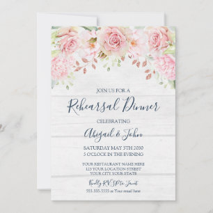 Rustikale rosa Blumen Hochzeitsprobe-Dinner Einladung