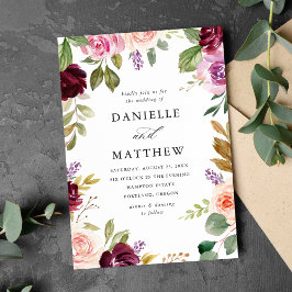 Rustikale rosa Burgund und Lila Blumenhochzeit Einladung