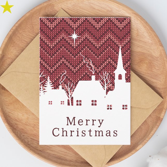 Rustikale rosa Chevron-Strick-Weihnachtsdorf Karte (Von Creator hochgeladen)
